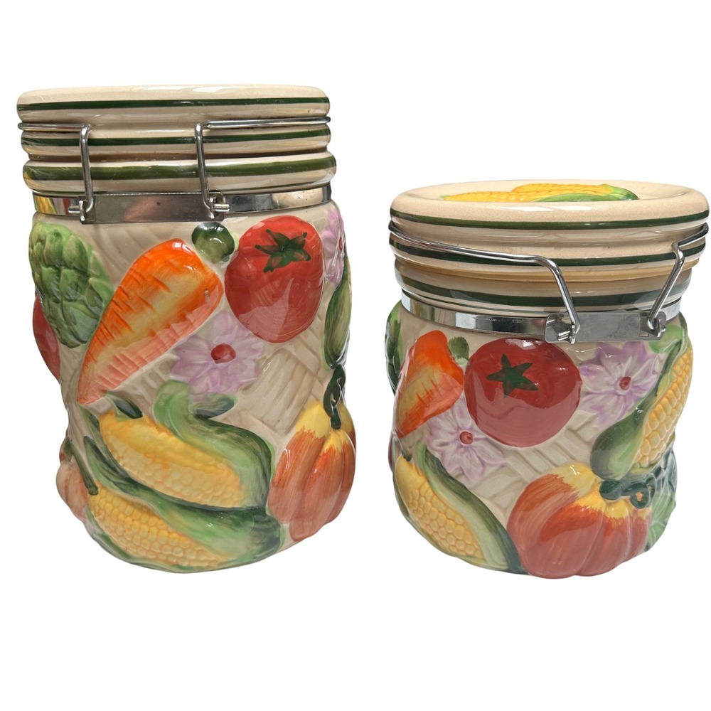 Vintage Gourmet Home Accents Ceramic Canister 3 pc Set Sculpted Fruit Colorful - Picture 9 of 16